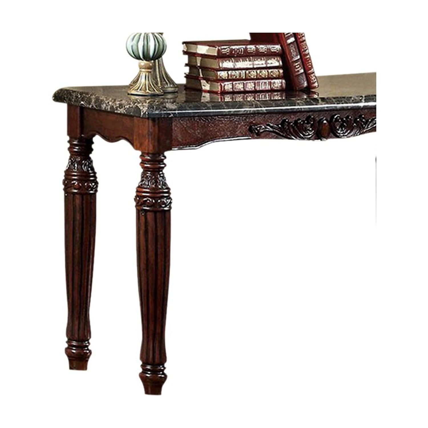 Dark Walnut Faux Marble Top Traditional Sofa Table