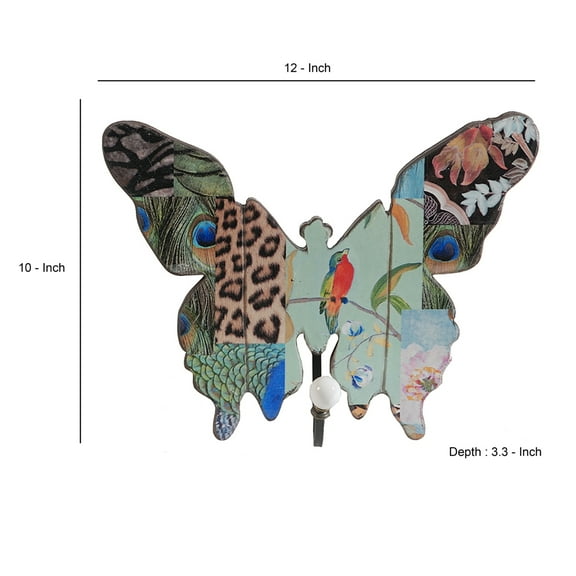 Benjara Butterfly Wall Decor with Exotic Animal Print, Set of 4, Multicolor