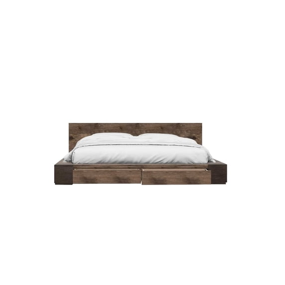 Benjara Button Tufted Eastern King Bed with Chamfered Legs, Brown and White