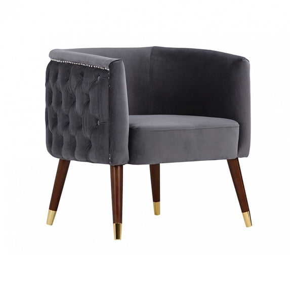 Benzara Button Tufted Fabric accent Chair with Nailhead Trim Details, Gray