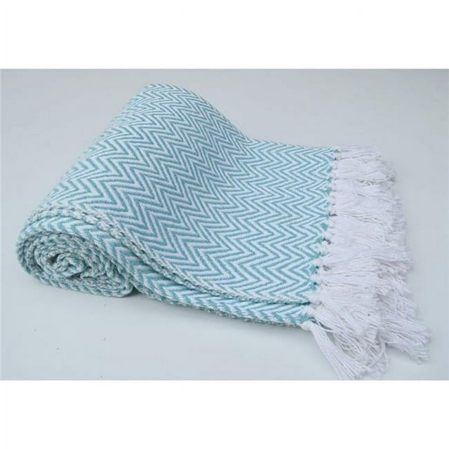 Benzara CHN-CHTHR002-2 Cotton Throw Rug - Aqua Blue & White
