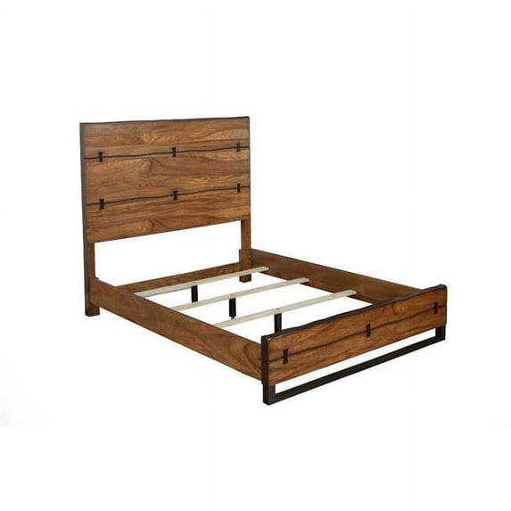 Benzara California King Panel Bed In Mahogany Wood Brown