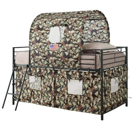 Camouflage Metal & Fabric Tent Loft Bed, Multicolor