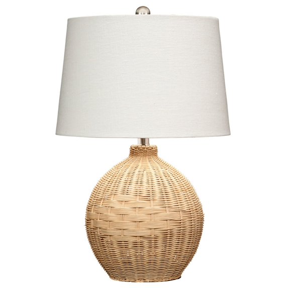 Benzara Cape 22 Inch Contemporary Rattan Table Lamp, Hand Woven, Linen Shade, Brown