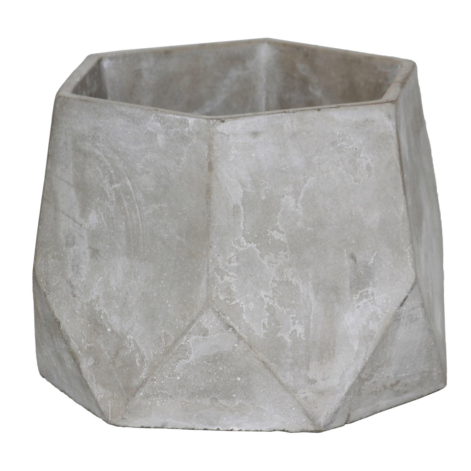 Pentagonal Pot Benzara Cement Flower Pot with Pentagonal Body and Hexagonal Top, Gray ...