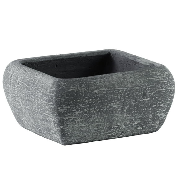 Benzara Cement Recessed Lip Low Square Pot With Tapered Bottom-Color:Gray
