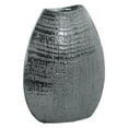 thumbnail image 1 of Benzara Ceramic Biconvex Crescent Ribbed Design Vase-Color:Silver, 1 of 2