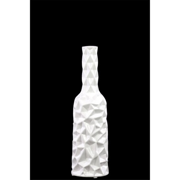 Benzara Ceramic Bottle Vase With Wrinkled Sides-Color:White