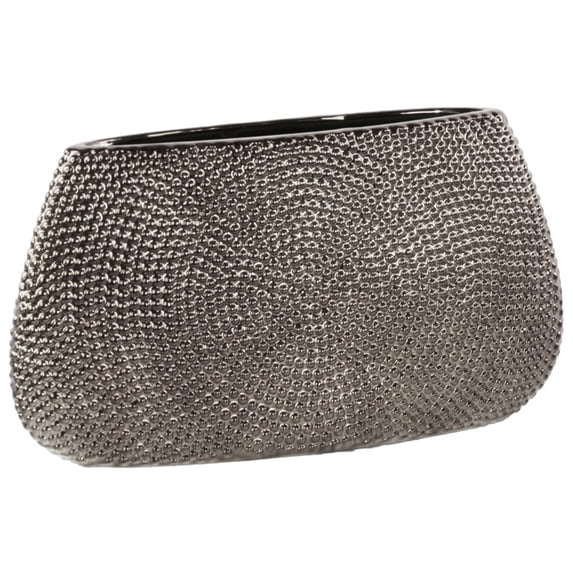 Benzara Ceramic Elliptical Vase With Pimpled Pattern-Color:Silver