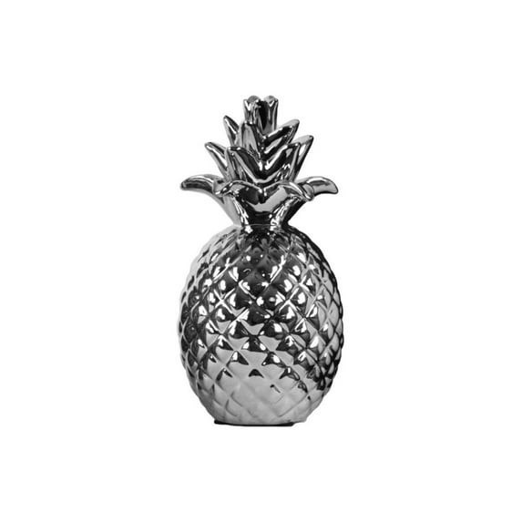 Benzara Ceramic Pineapple Figurine with Pimpled Accents-Color:Silver