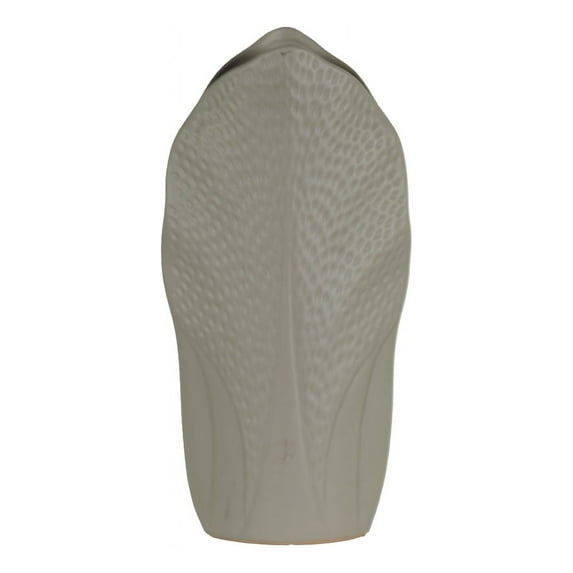 Benzara Ceramic Pyramidal Vase With Engraved Circle Design-Color:Gray