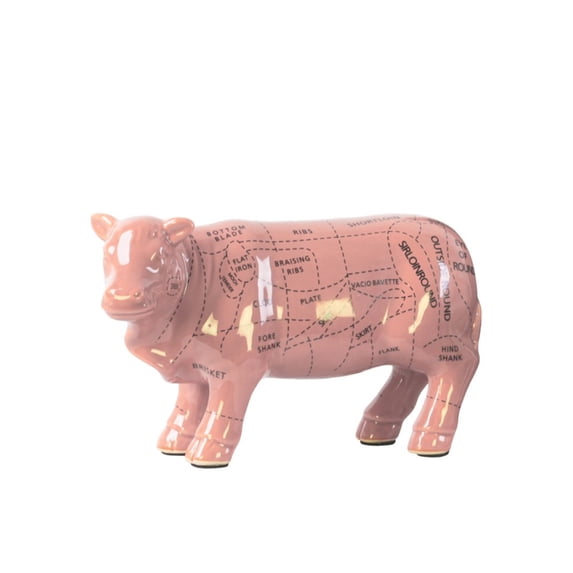Benzara Ceramic Standing Beef Cut Chart Figurine in Gloss Finish-Color:Pink