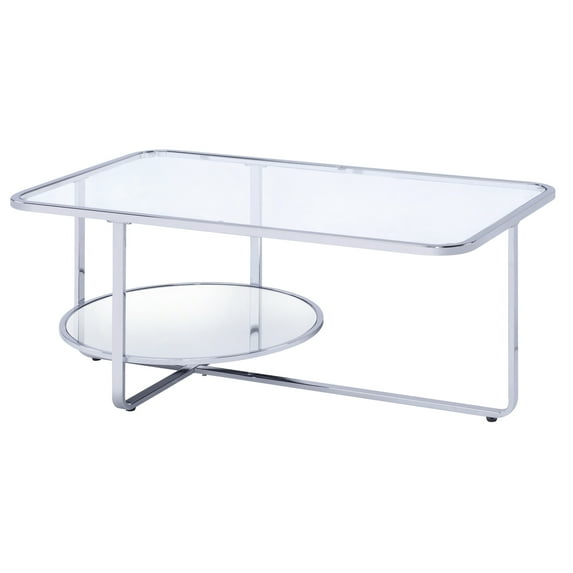 Contemporary Coffee Table with Round Bottom Shelf, Silver and Clear