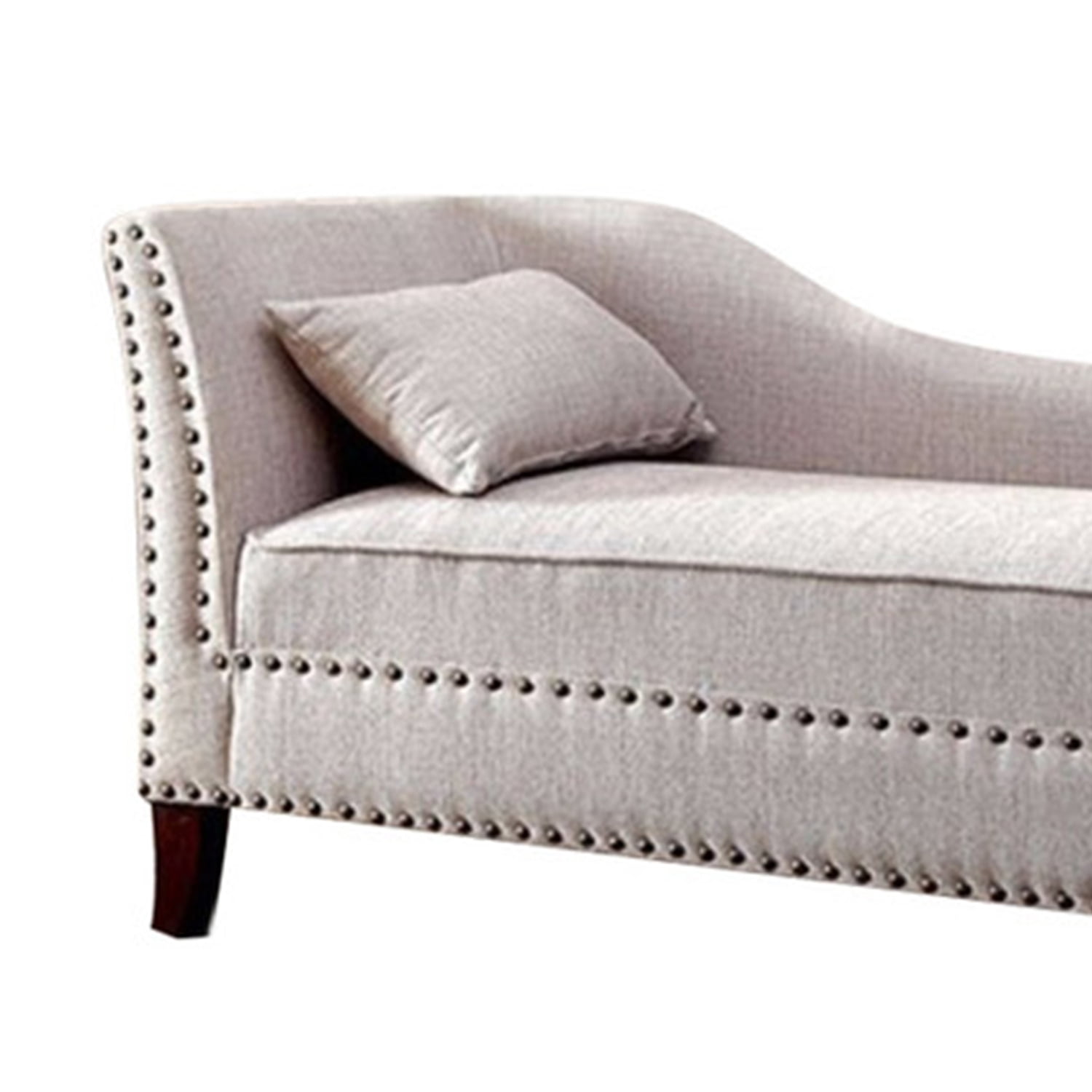 Elegant Beige Linen and Wood Chaise Lounge with Nailhead Accents