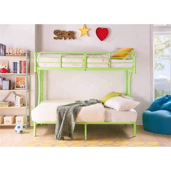 Benzara Contemporary Metal Twin Over Full Futon Bunk Bed with 2 Side Ladders, Green