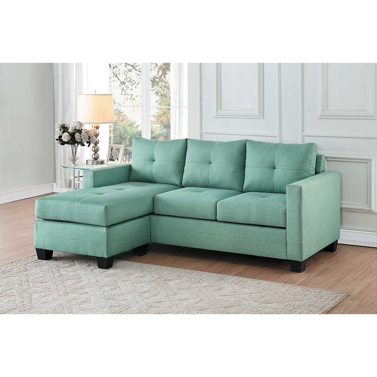 Benzara Contemporary Sectional Sofa With Reversible Chaise , Teal Green ...