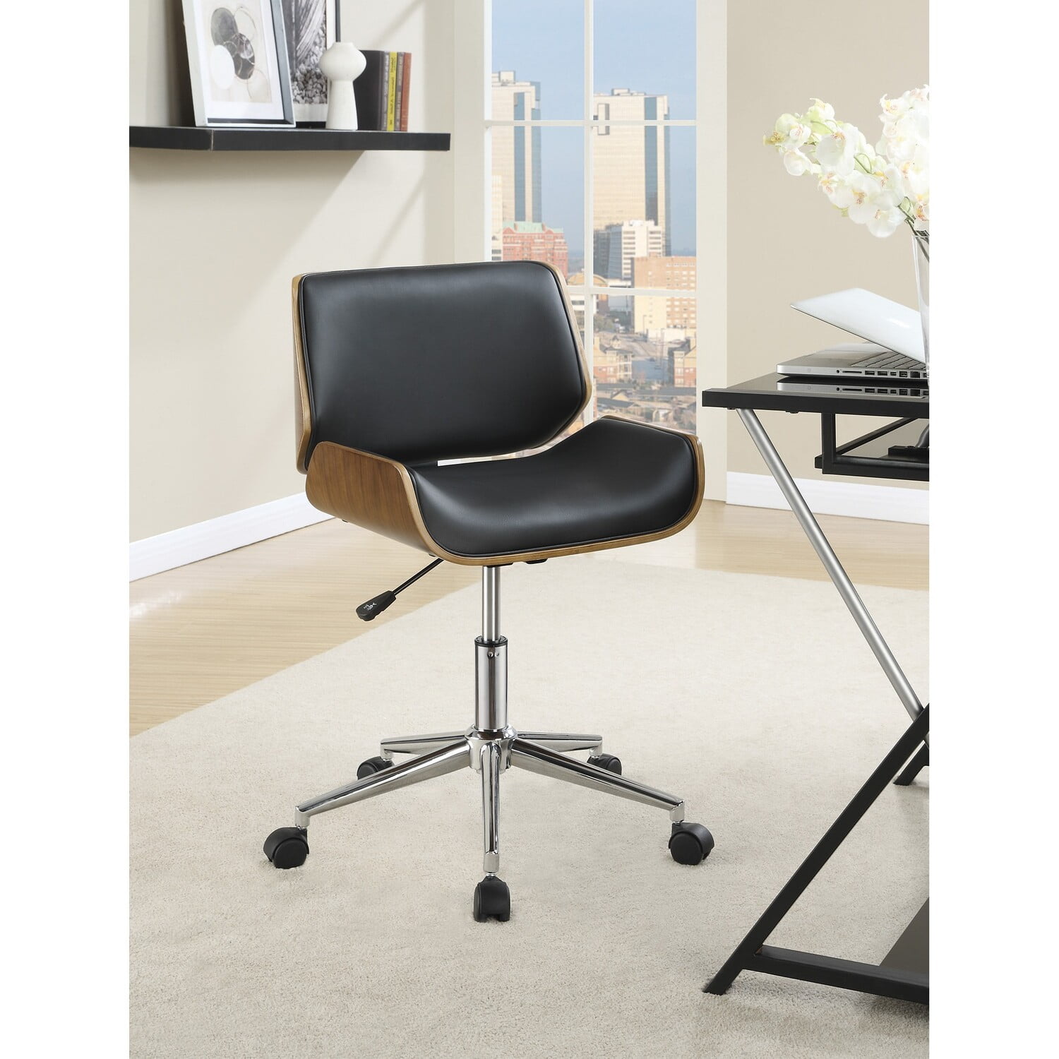Contemporary Small-Back Home Office Chair, Black/Walnut
