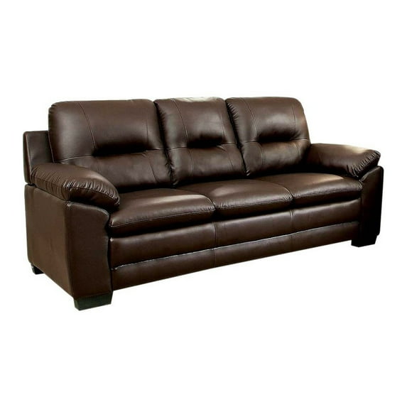 Contemporary Sofa In Leatherette With Tufted Back Brown