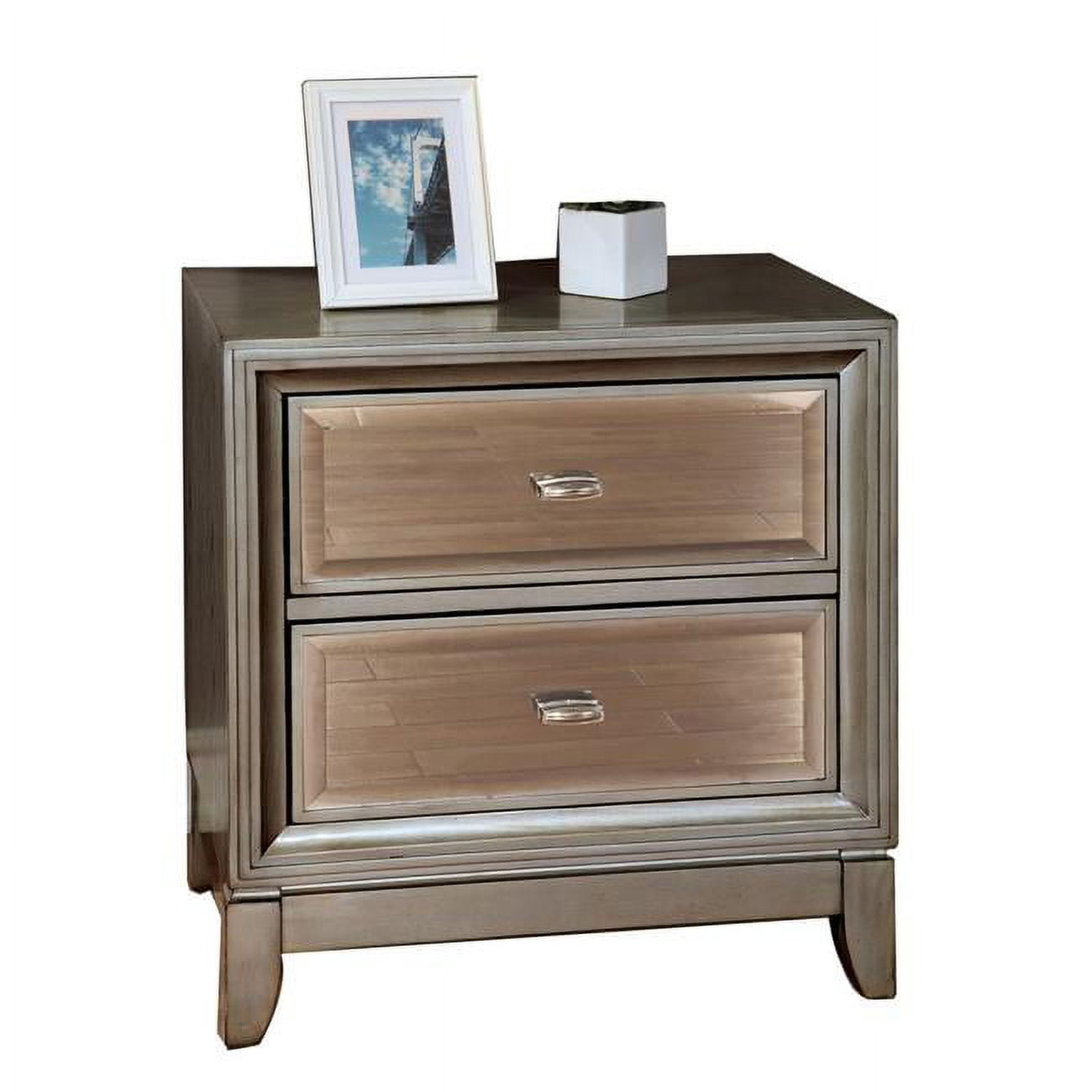 Silver and Gold Mirrored 2-Drawer Nightstand