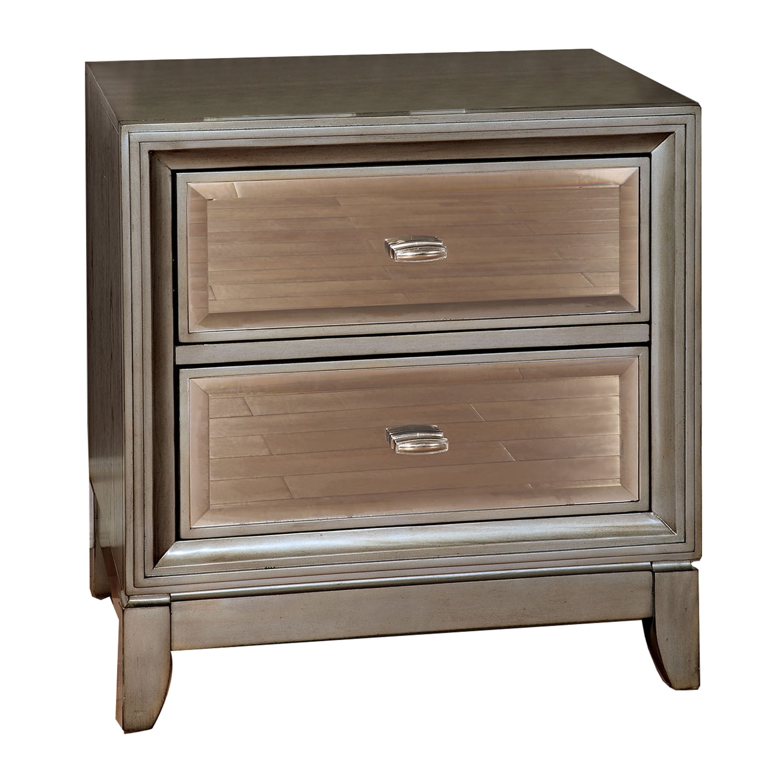 Silver and Gold Mirrored 2-Drawer Nightstand