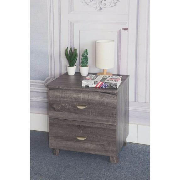 Benzara Contemporary Style Grey Finish Nightstand With 2 Drawers On Metal Glides.