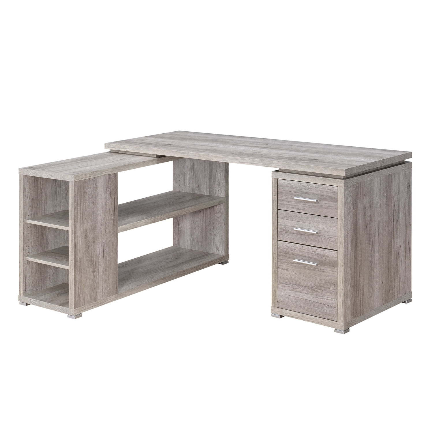 Gray Wood L-Shaped Computer Desk with Drawer and Filing Cabinet