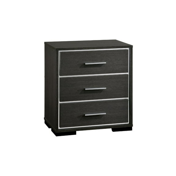 Contemporary Style Three Drawers Wooden Nightstand with Bar Handles, Dark Gray