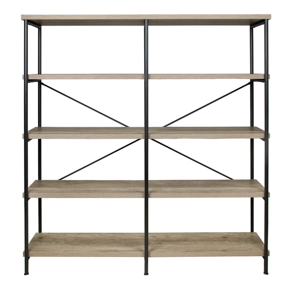 The Urban Port Olga 63 Inch Industrial 4 Tier Bookshelf, Particleboard, Metal Frame, Gray, Black