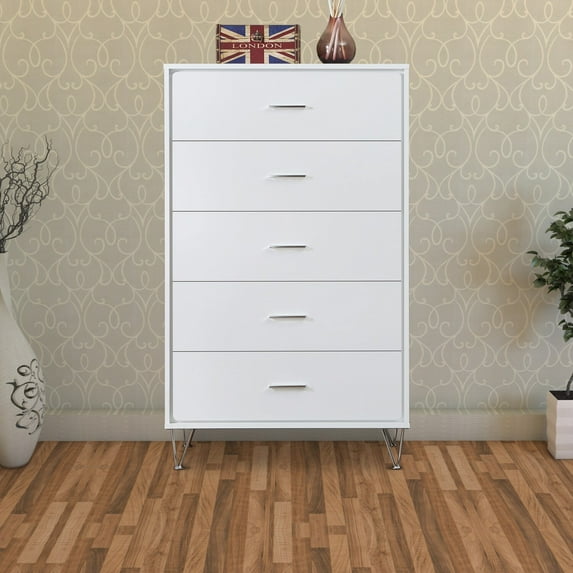 Contemporary Style Wooden Chest with Five Drawers, White