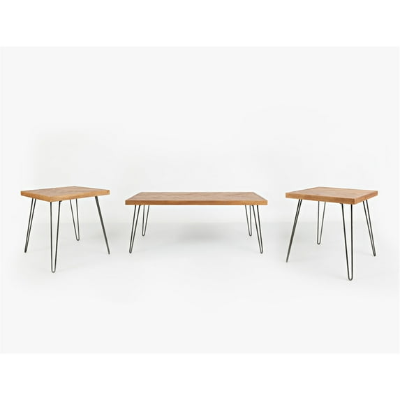 Benzara Contemporary Wood Table With Hairpin Metal Legs-Color:Brown & Black