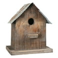 thumbnail image 1 of Benzara Corrugated Metal Top Wooden Bird House with Back Door, Brown and Gray, 1 of 4
