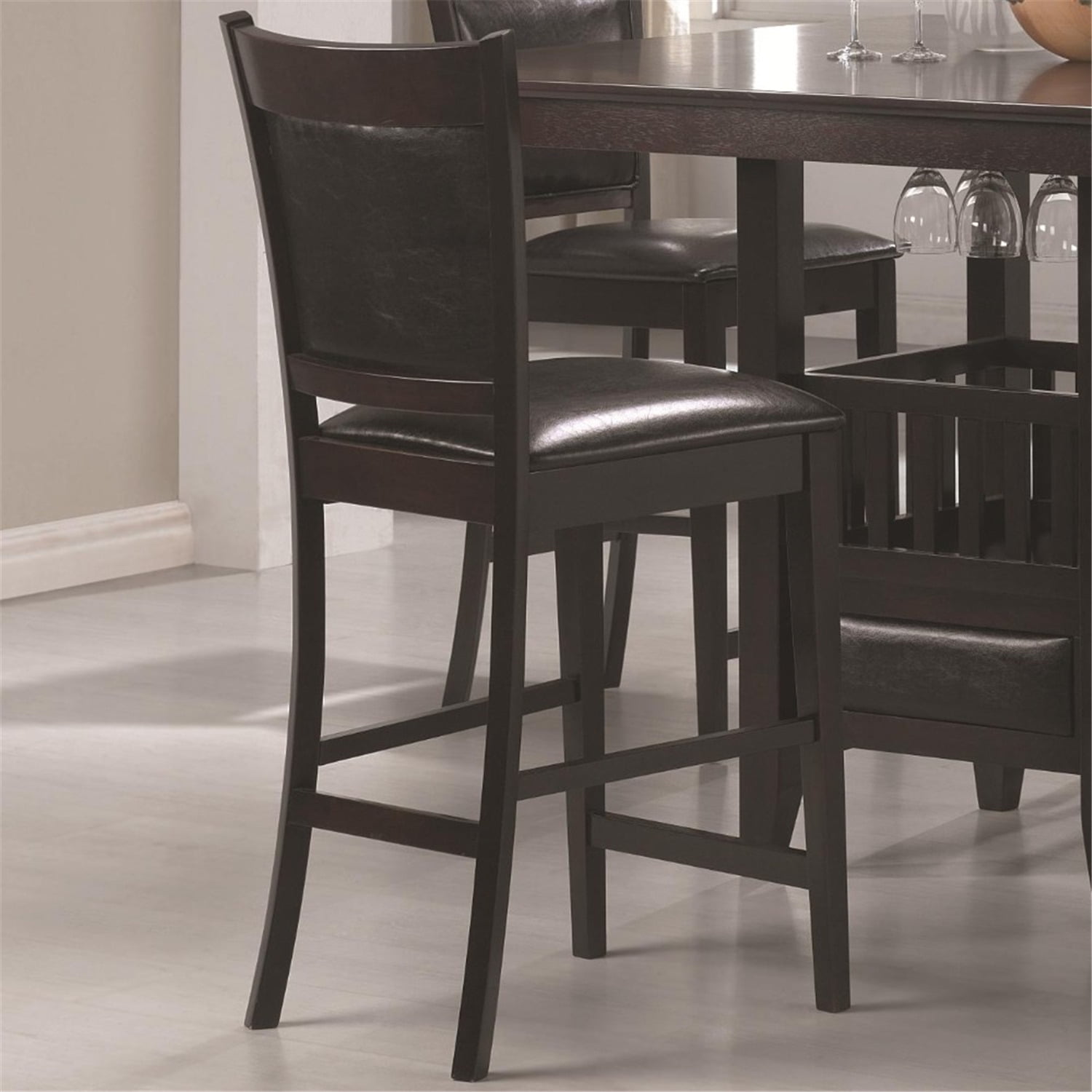 Espresso Brown Leather-Like Vinyl Counter Height Chair Set of 2