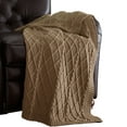 thumbnail image 1 of Benzara Creuse Cable Knitted Cotton Throw with Diamond Pattern The Urban Port, Brown, 1 of 2