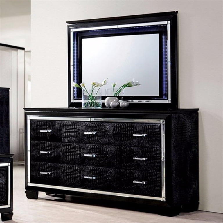 Benzara Crocodile Textured Spacious Wooden Dresser, Black