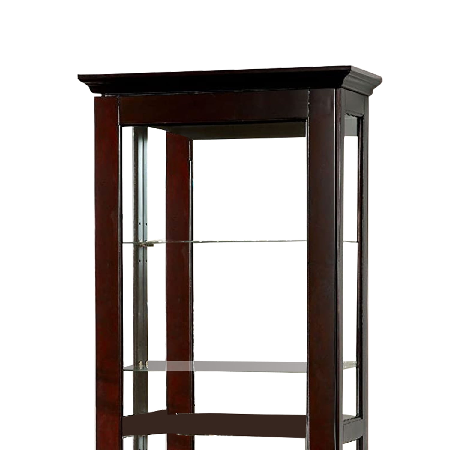 Cappuccino Finish Solid Wood Glass Door Curio Cabinet
