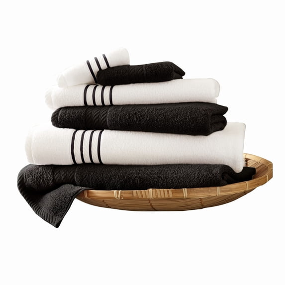 Dana 6 Piece Soft Egyptian Cotton Towel Set Stripes Black White