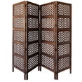 thumbnail image 1 of Decorative Four Panel Mango Wood Hinged Room Divider with Circular Cutout Design, Brown, 1 of 6