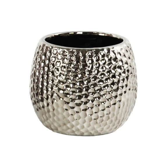 Benzara Dimpled Honeycomb Round Vase-Color:Silver