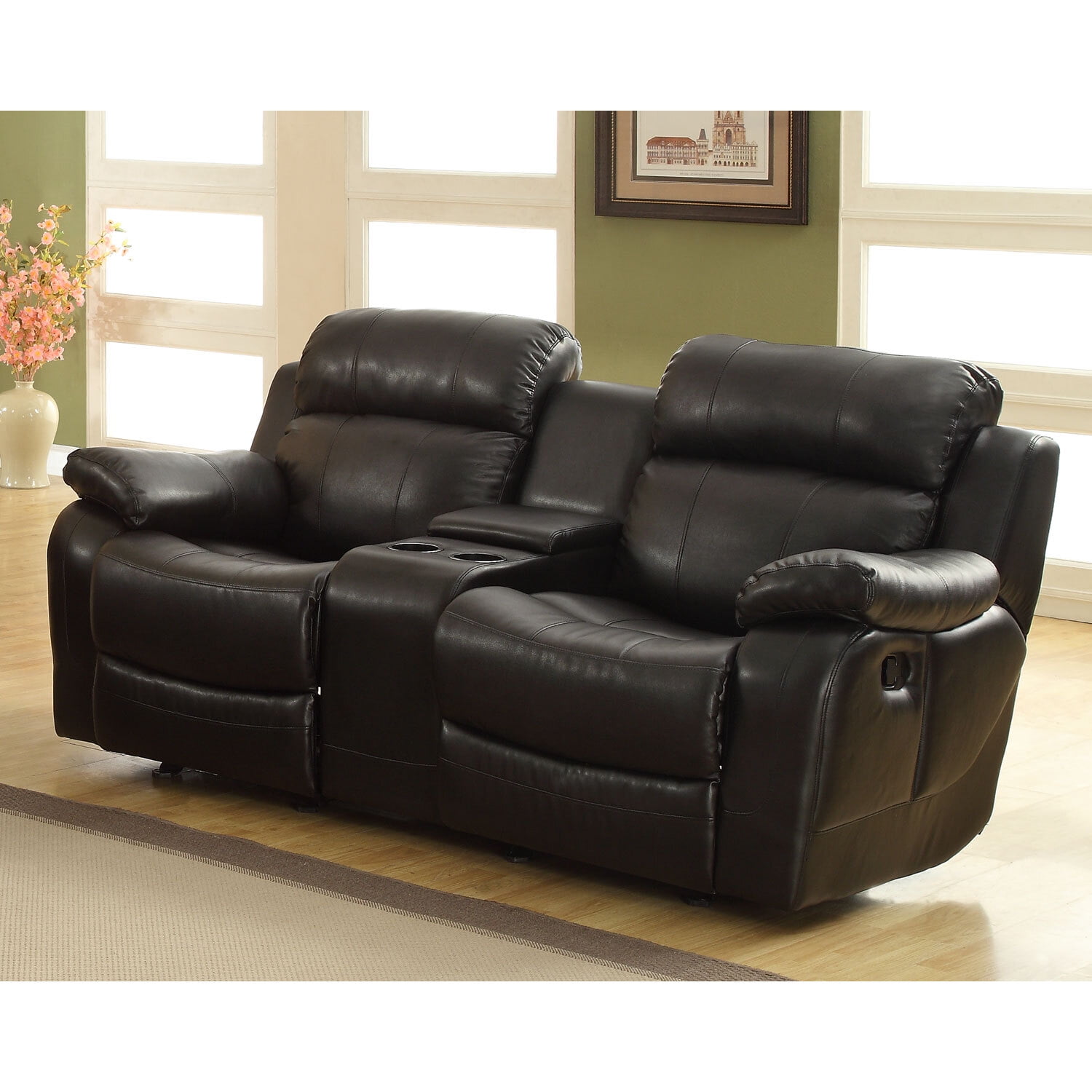 Benzara double glider recliner loveseat with center console deals