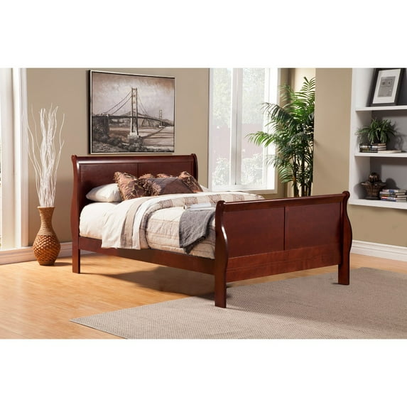 Benzara Eastern King Size Rubberwood Sleigh Bed-Color:Brown