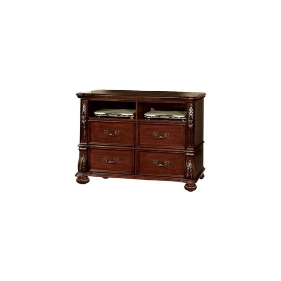 Benzara Elegantly Styled Wooden Media Chest, Brown Cherry