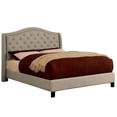 thumbnail image 1 of Benjara Fabric Upholstered Eastern King Bed with Camelback Headboard, Beige, 1 of 5