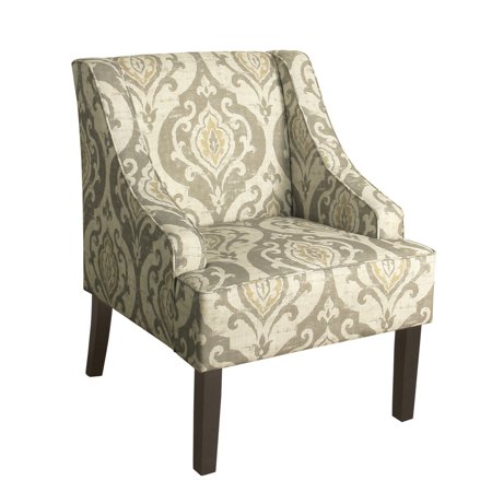 Fabric Upholstered Wooden Accent Chair with Damask Pattern Design in Multicolor