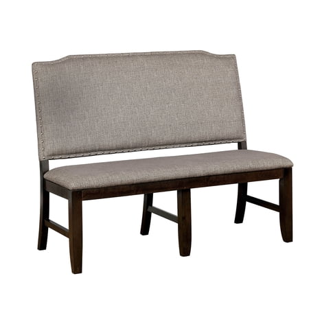 Fabric Upholstered Wooden Bench with Nail Head Trim Gray and Brown