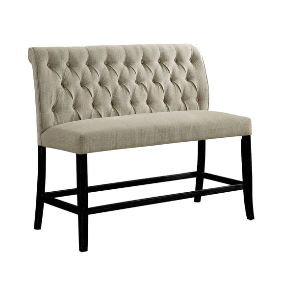 Benzara Fabric Upholstered Wooden Counter Height Bench, Beige and Black-Color:Beige and Black