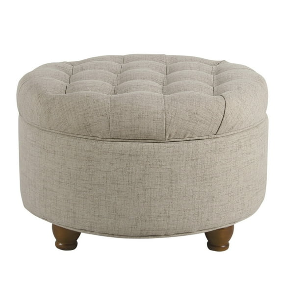 Benzara Fabric Upholstered Wooden Ottoman with Tufted Lift Off Lid Storage, Beige-Color:Beige