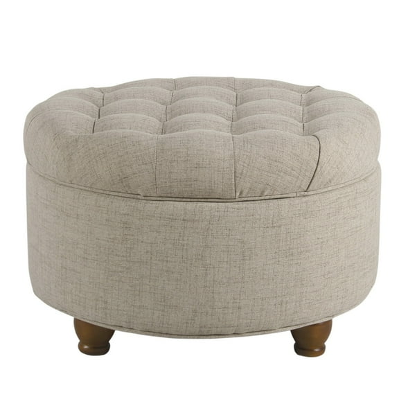 Benzara Fabric Upholstered Wooden Ottoman with Tufted Lift Off Lid Storage, Beige-Color:Beige