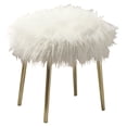 thumbnail image 1 of Faux Fur Upholstered Contemporary Metal Ottoman, White and Gold, 1 of 5