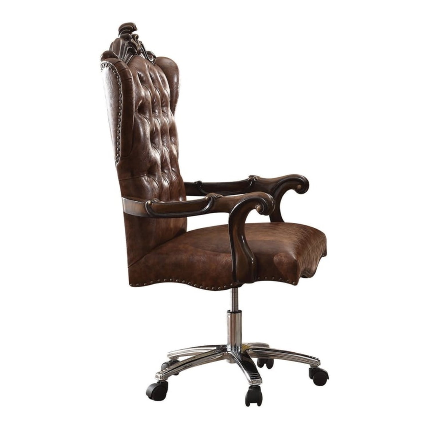 Elegant Brown Faux Leather Swivel Executive Chair with Metal Frame