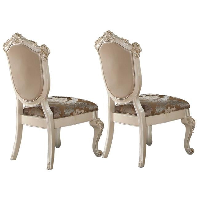 White Faux Leather Upholstered Wooden Side Chair with Cabriole Legs